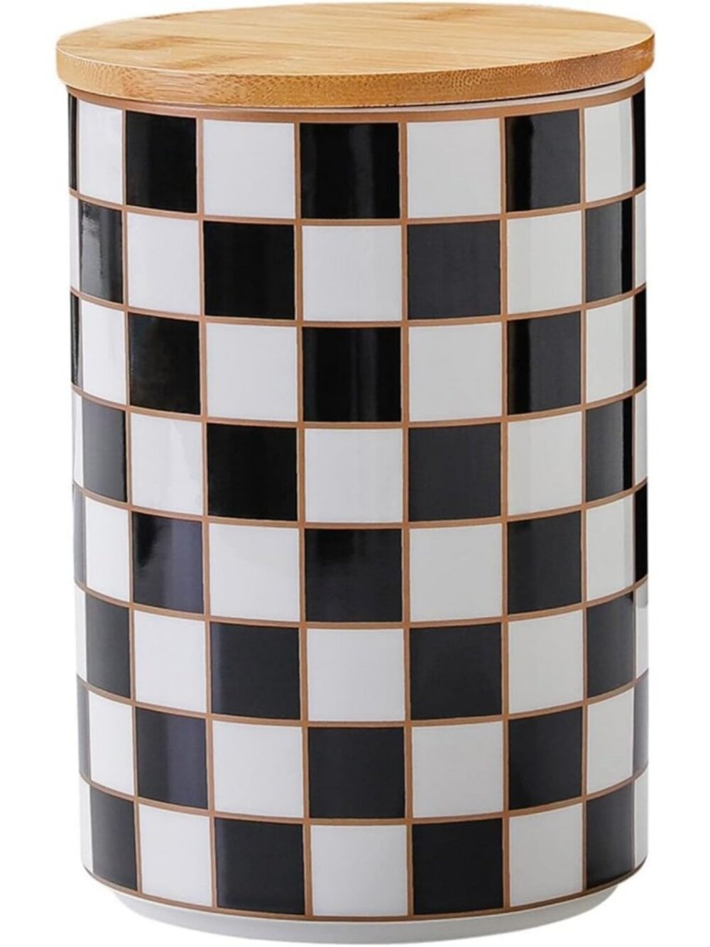 Checkered Ceramic Canisters Set - Airtight Food Storage for Flour, Sugar, Coffee